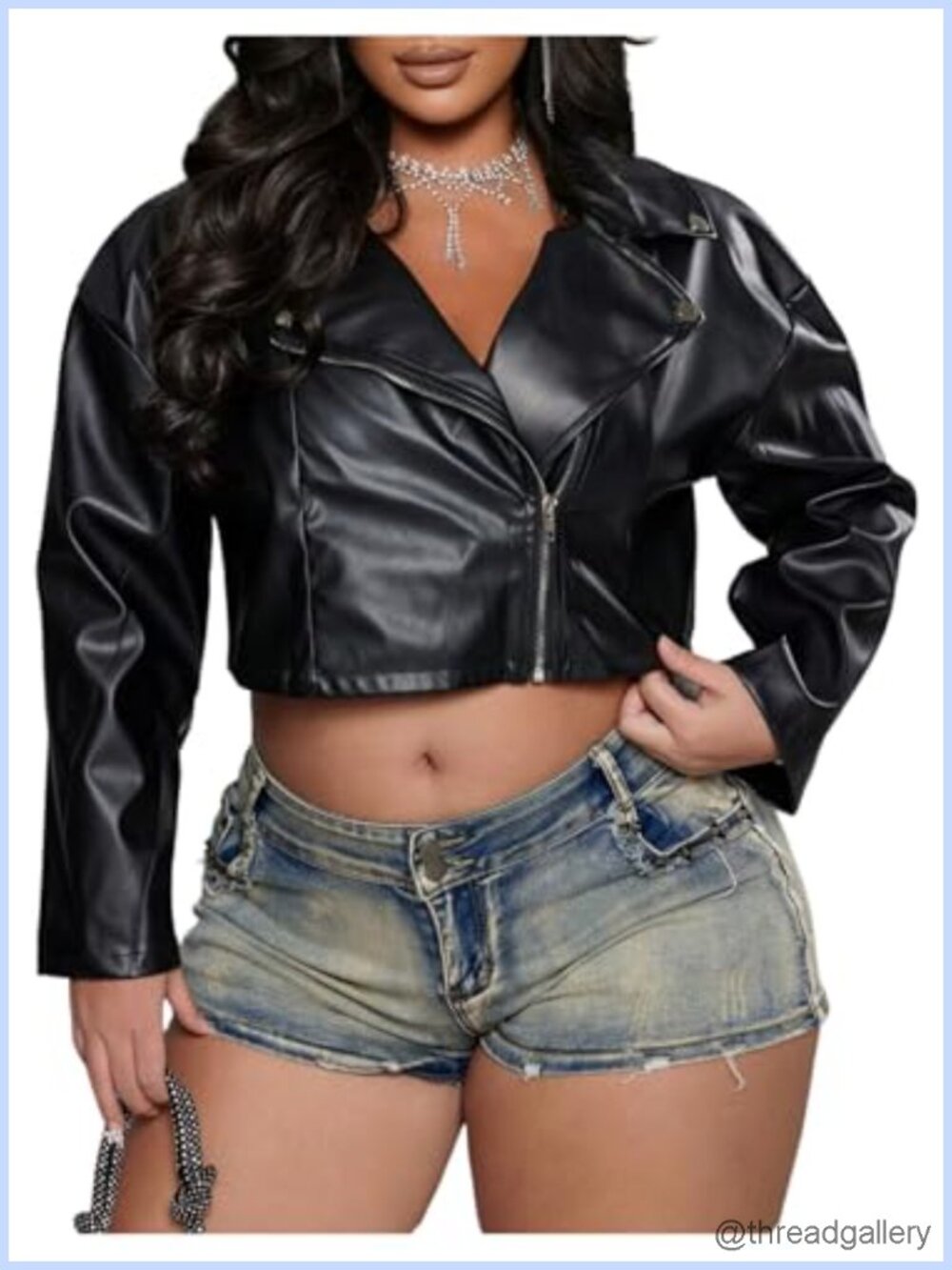 Women's Plus Size Faux Leather Bomber Jacket Crop Motorcycle Coat